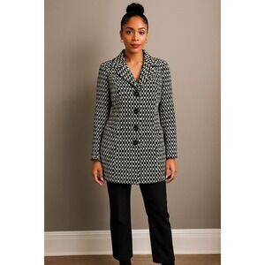 Nomadic Traders Womens Black White Geometric Print Blazer Jacket‎ Size S